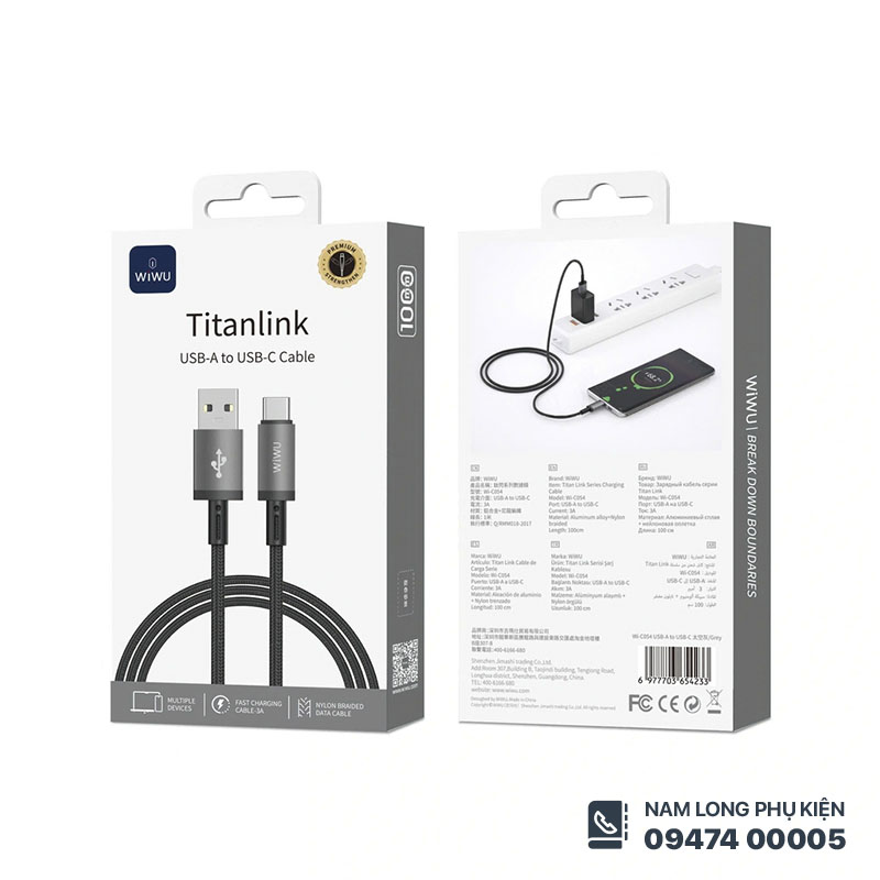 Cáp sạc Type C WiWU Titanlink C054 – Nam Long Mobile