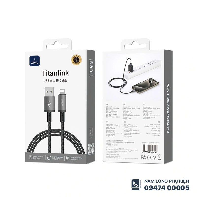 Cáp sạc iPhone WiWU Titanlink C055 – Nam Long Mobile
