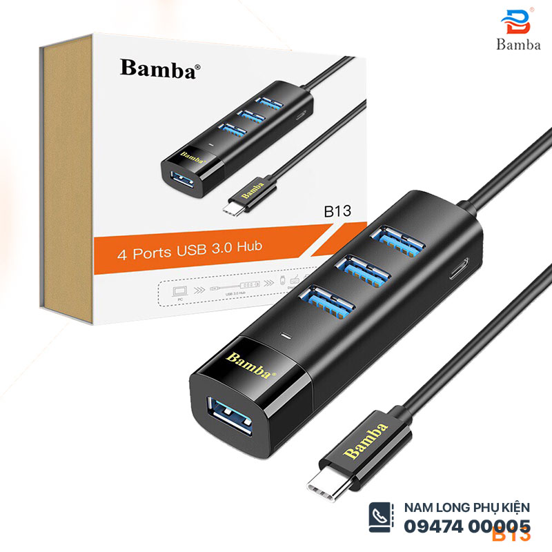 Hub chuyển Type C to 4 USB 3.0 Bamba B13 – Nam Long Mobile