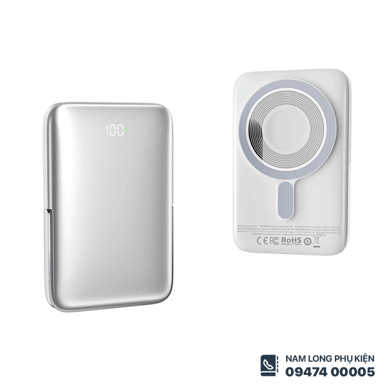 Sạc Dự Phòng Không Dây 3in1 WiWU Elite Wi-P018 Cho IPHONE 15W, AW 2.5W, AP 5W, 10.000mAh, Tích Hợp Chân Đế
