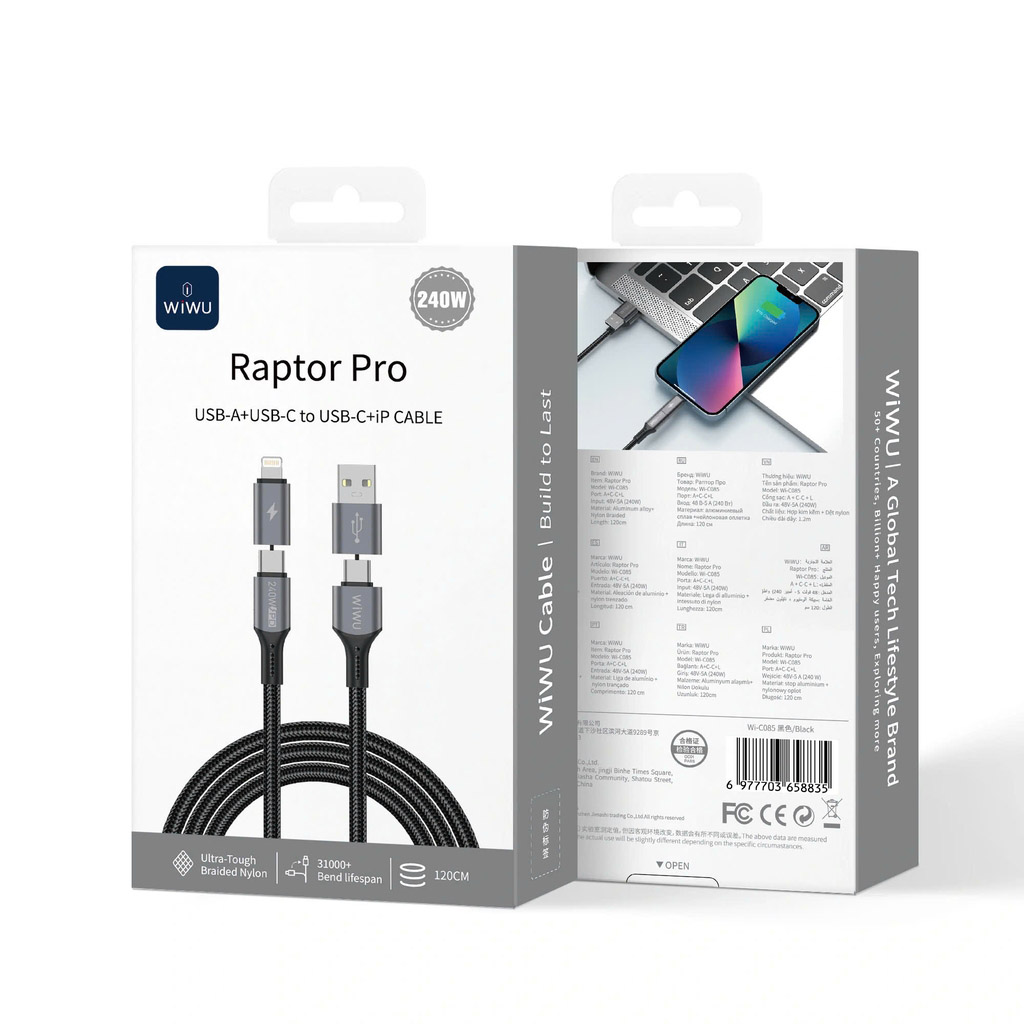 Cáp sạc 4in1 240w WiWU Raptor Pro chính hãng