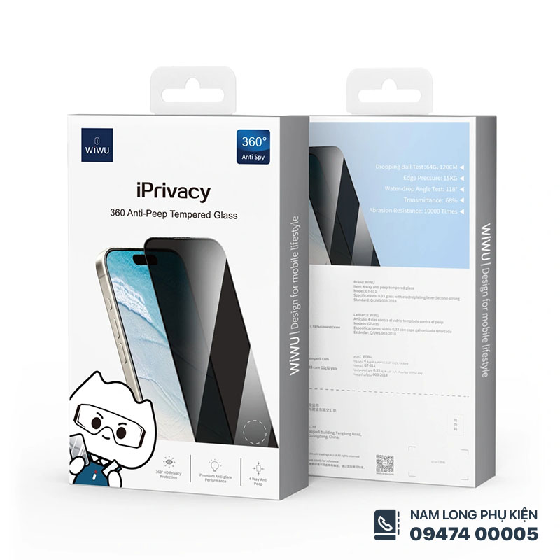 Kính Cường Lực WiWU GT-011 Cho iPhone 16 - Chống Nhìn Trộm 9H