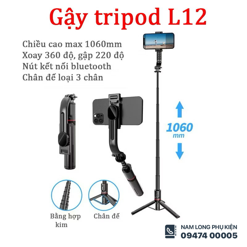 Gậy selfie bluetooth L12 dài 1066mm