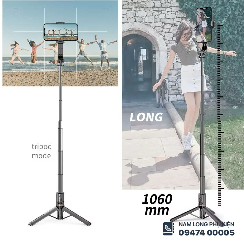Gậy selfie bluetooth L12 dài 1066mm