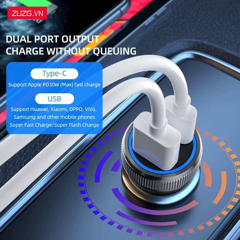 Tẩu sạc điện thoại ô tô ZUZG 54W C15PD