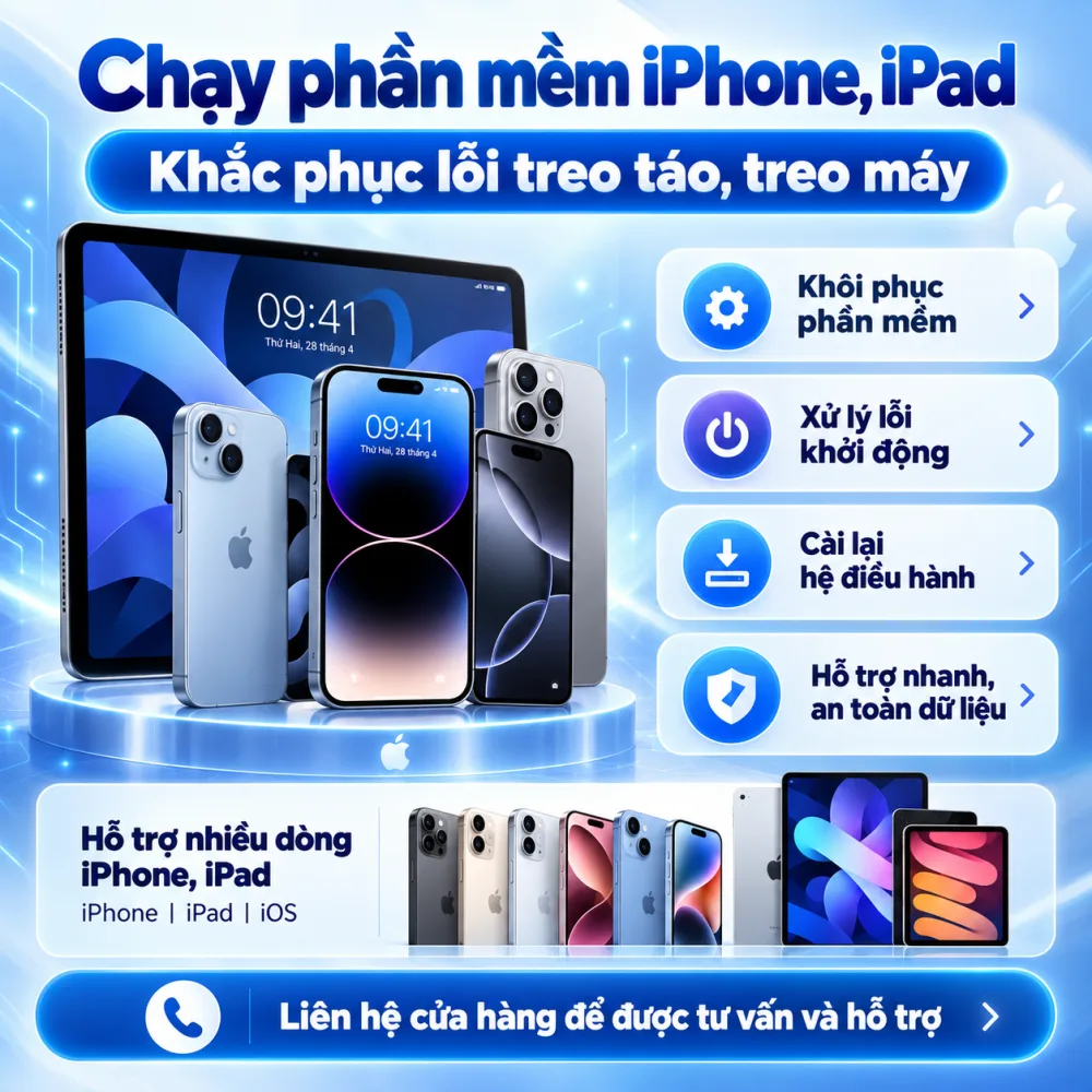 Chạy Phần Mềm iPhone, iPad Treo Táo – Nam Long Mobile