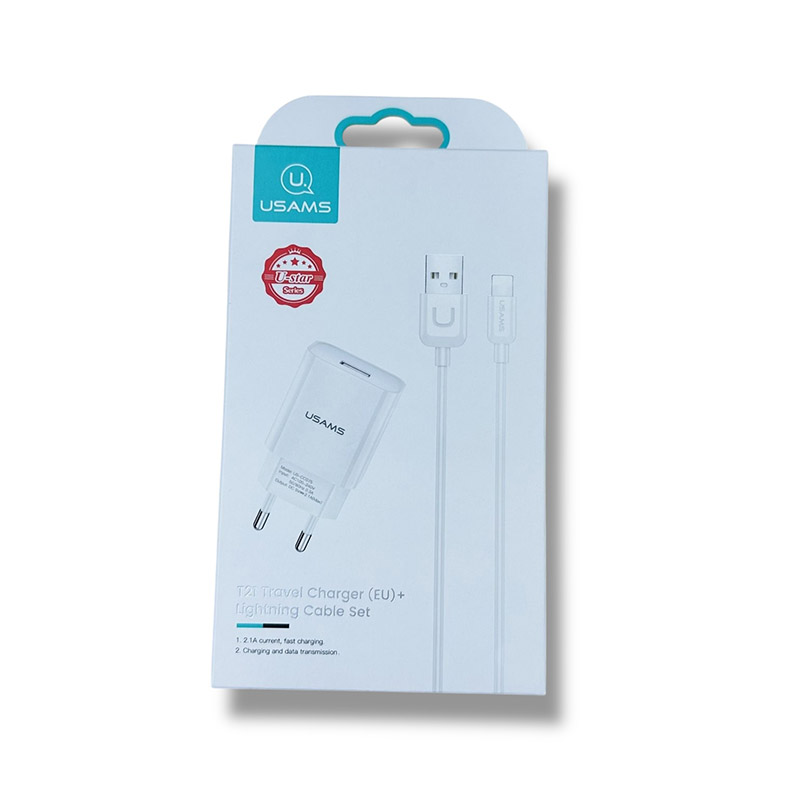 Bộ sạc cáp Usams T21 2.1A kèm Cáp Lightning