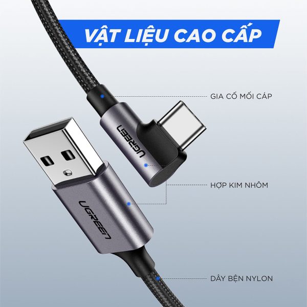 Cáp sạc nhanh 3A vuông góc Type C Ugreen US284 - Ảnh 5