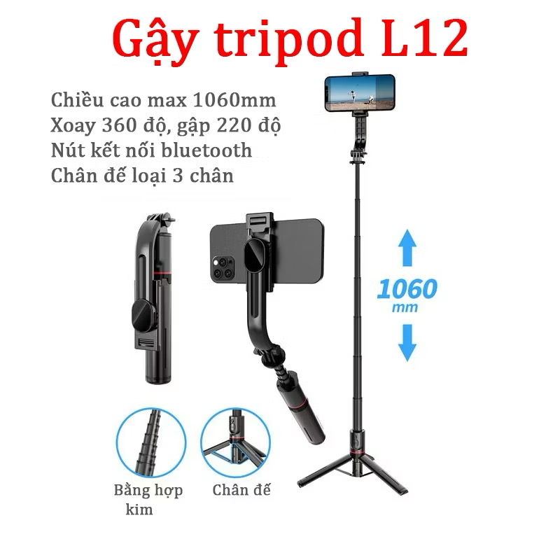 Gậy selfie bluetooth L12 dài 1066mm
