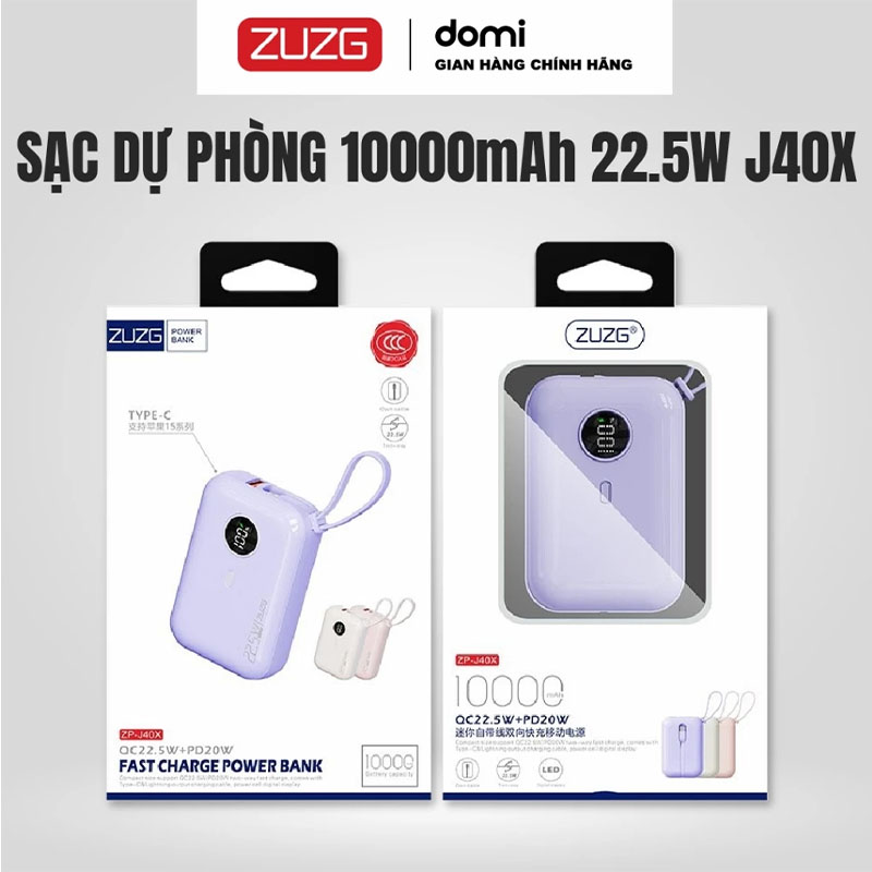 Pin Dự Phòng ZUZG J40X Mini 10000mAh Sạc Nhanh 22.5W