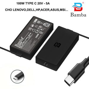 Sạc laptop Dell, XPS, Inspiron, Latitude, Precision, HP, Lenovo, MSI, Asus USB-C 20V- 5A - 100W- Hiệu Bamba