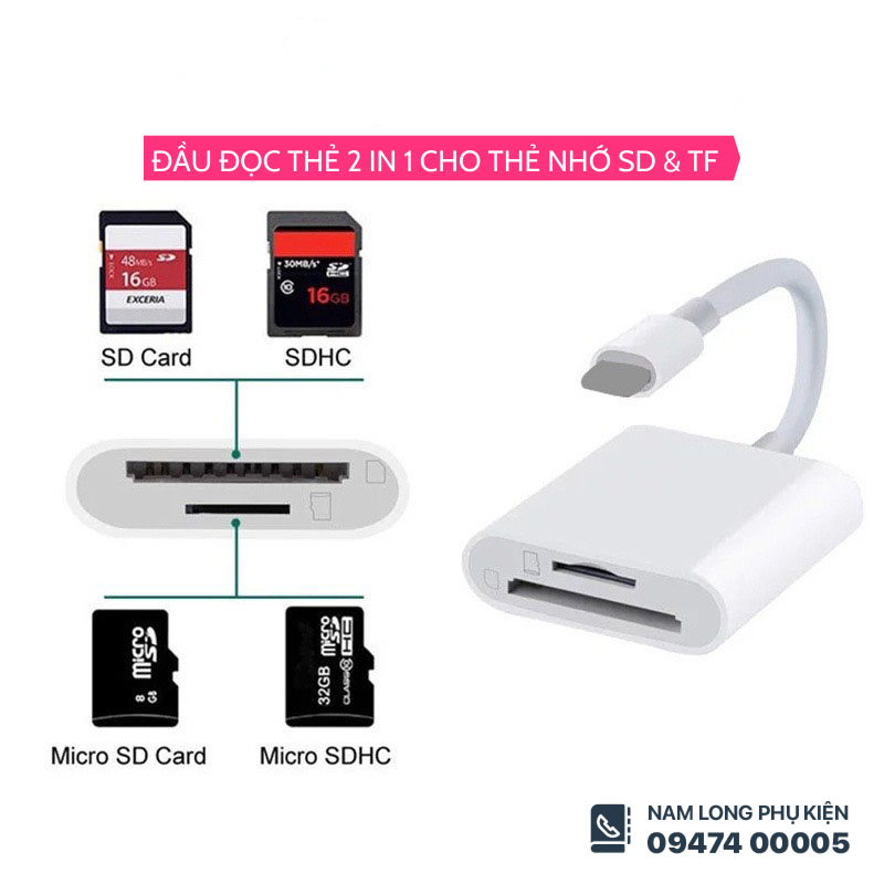 Đầu đọc thẻ SD & TF 2 in 1 cho iPhone/iPad – Truyền dữ liệu nhanh, tiện dụng